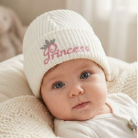 KW120: Baby Embroidered Princess Knitted Hat (Newborn -3 Months)